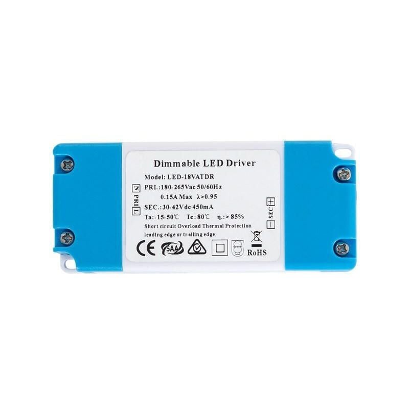 foto del prodotto ledkia driver regolabile triac 180 265v no flicker output 30 42v 450ma 18w regolabile triac