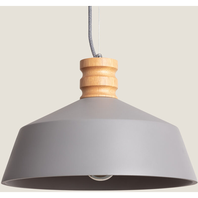 foto del prodotto ledkia lampada a sospensione cemento e legno kukojoa grigio