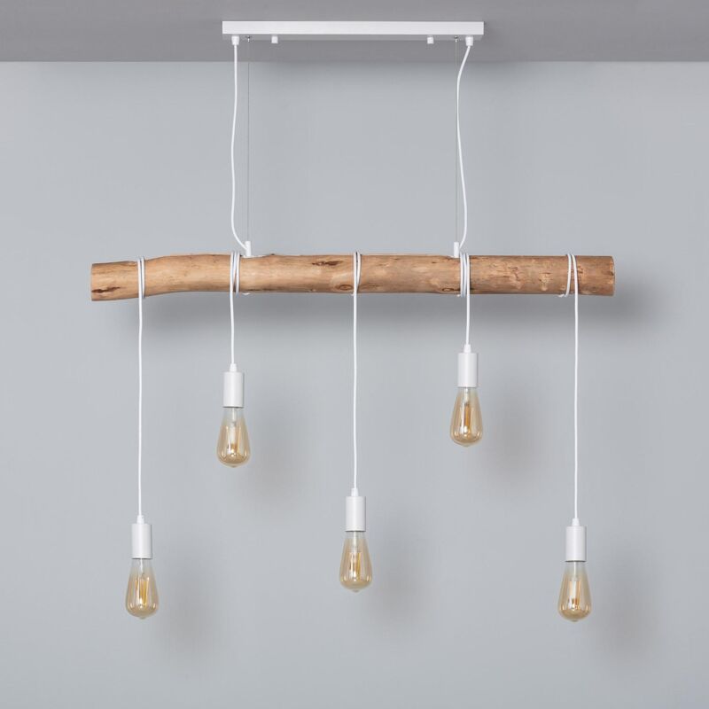 foto del prodotto ledkia lampada a sospensione in metallo e legno yagis bianco