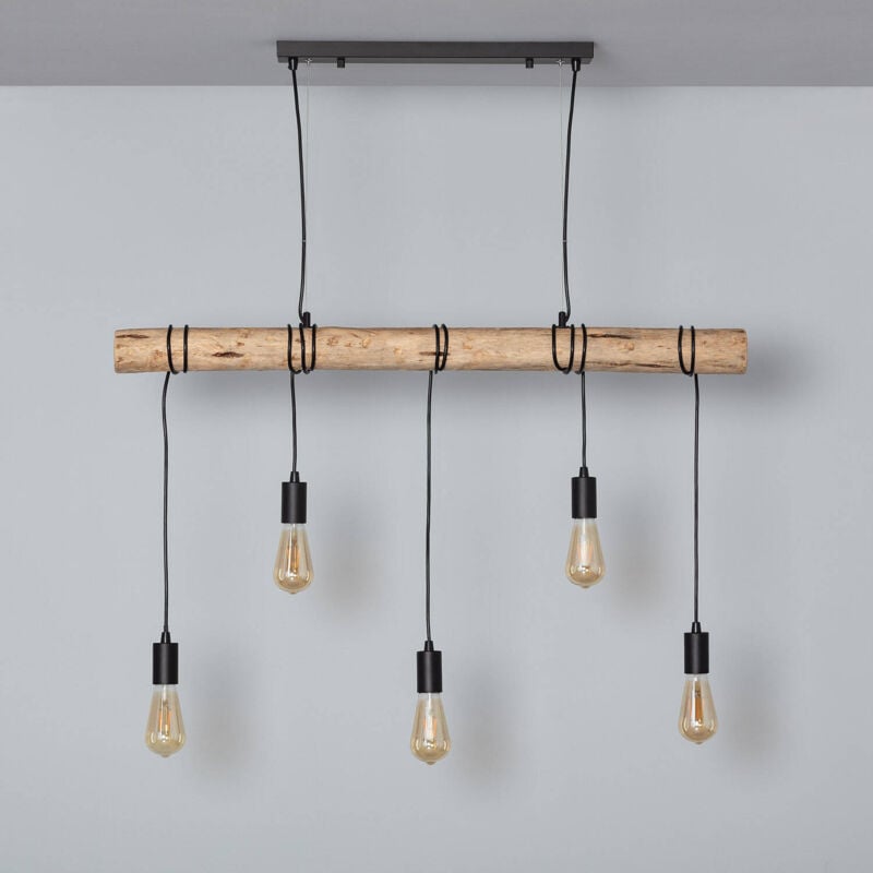 foto del prodotto ledkia lampada a sospensione in metallo e legno yagis nero