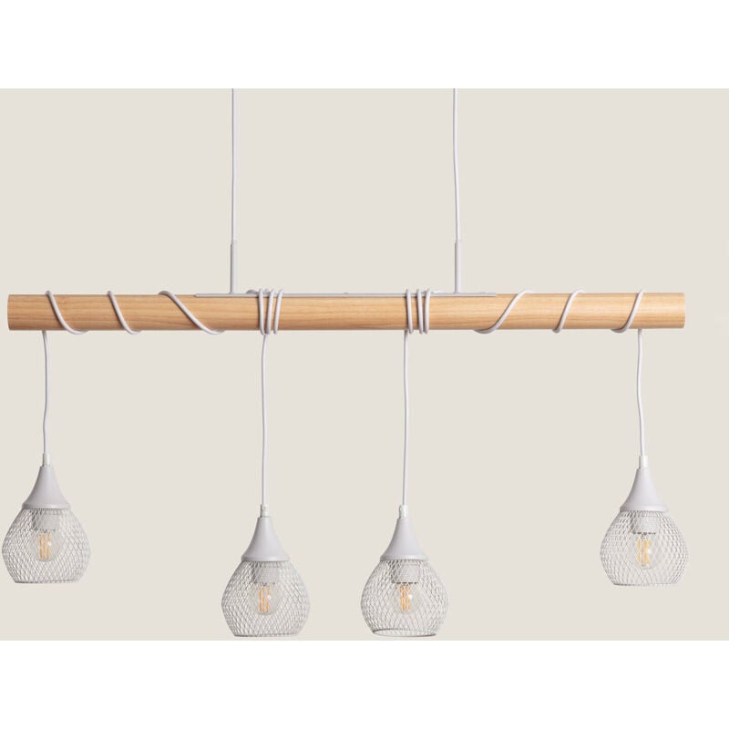 foto del prodotto ledkia lampada a sospensione legno e metallo monah bianco