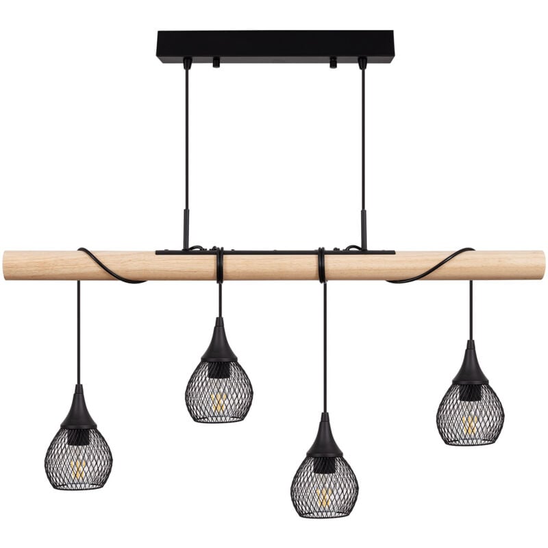 foto del prodotto ledkia lampada a sospensione legno e metallo monah nero