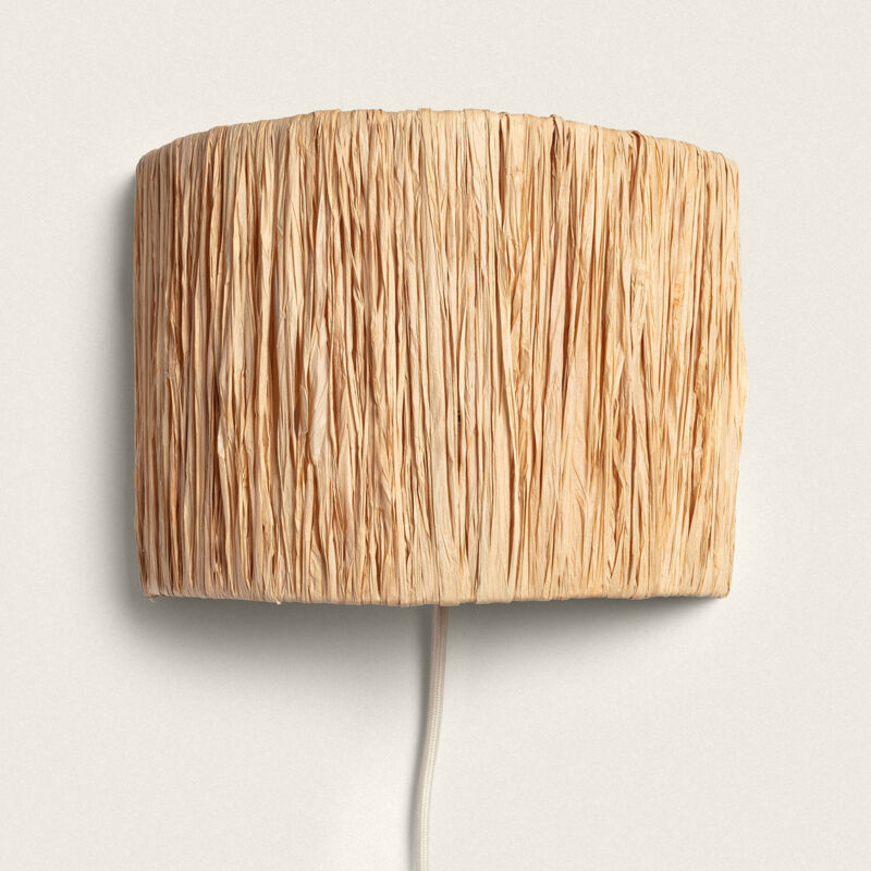 foto del prodotto ledkia lampada da parete metallo e rattan yubo naturale