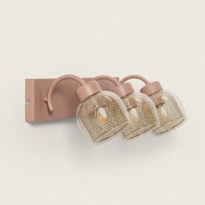 foto del prodotto ledkia lampada da parete metallo e vetro aziel 3 faretti rosa incarnato