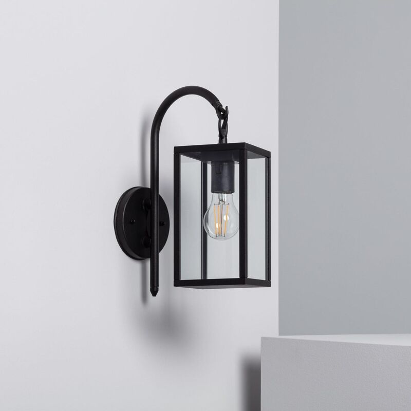 foto del prodotto ledkia lampada da parete per esterni alluminio e vetro braccio superiore atrium nera nero