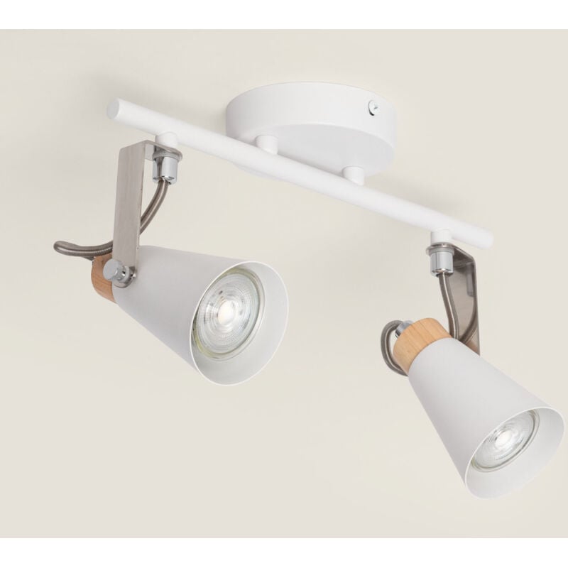 foto del prodotto ledkia - lampada da soffitto orientabile in metallo e legno 2 faretti mara bianco