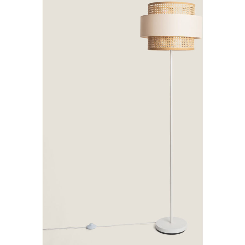 foto del prodotto ledkia lampada da tavolo in metallo e tessuto amaia beige