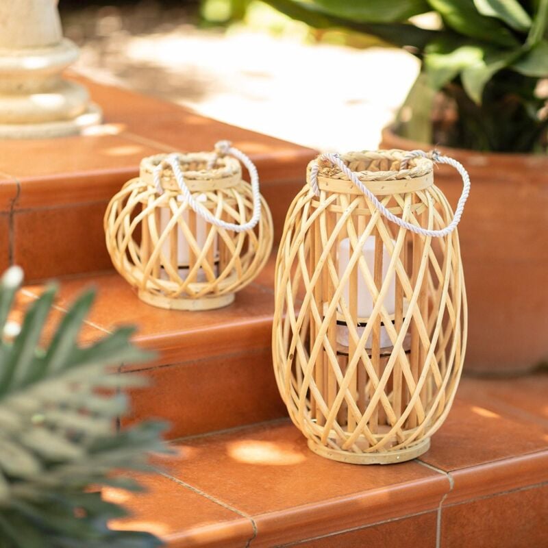 foto del prodotto ledkia lampada da tavolo led in rattan big alejandr a naturale