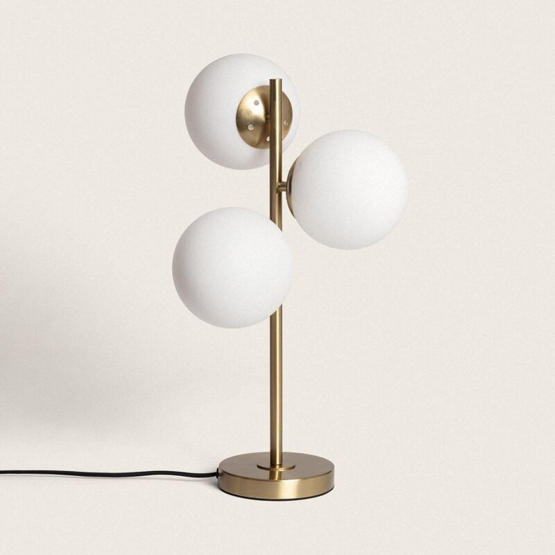 foto del prodotto ledkia lampada da tavolo metallo e vetro moonlight brass 3 lampade oro
