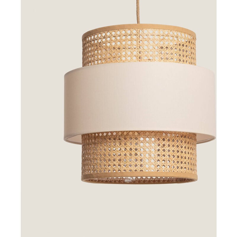 foto del prodotto ledkia lampada sospensione rattan e tessuto amaia bianco rotto