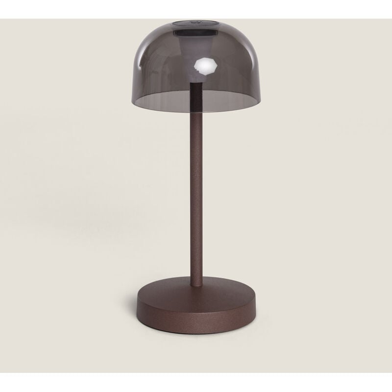 foto del prodotto ledkia lampara da tavolo led portatile per esterni metallo con batteria usb ricaricabile lendora smoke marrone