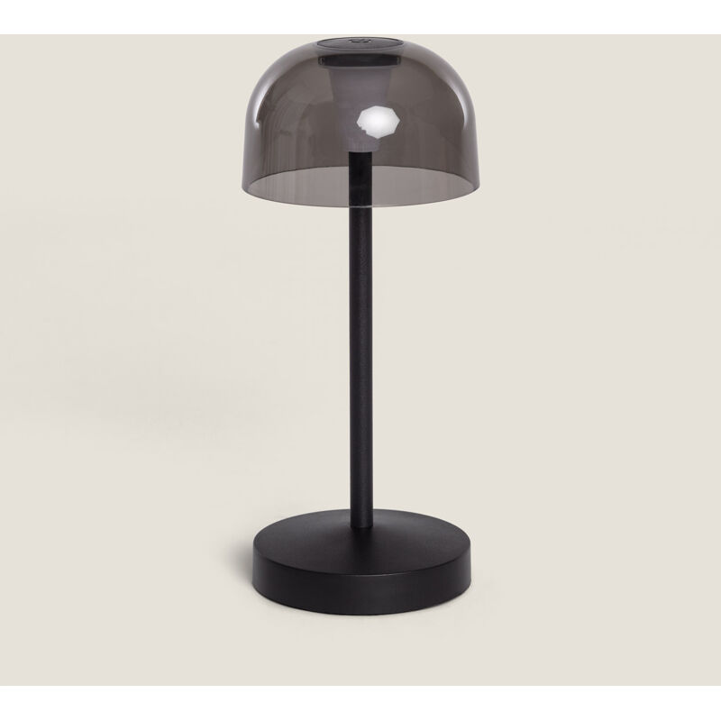 foto del prodotto ledkia lampara da tavolo led portatile per esterni metallo con batteria usb ricaricabile lendora smoke nero
