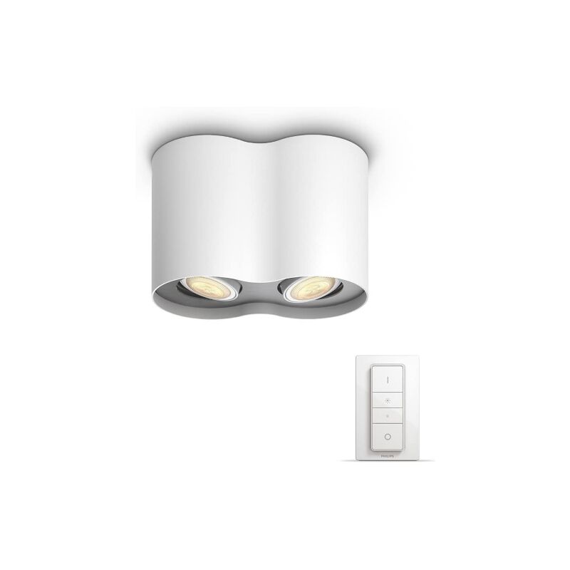 foto del prodotto ledkia philips hue white ambiance faretto smart pillar, 2 punti luce, lampadine hue smart led gu10 incluse, bluetooh, 50w, bianco, telecomando