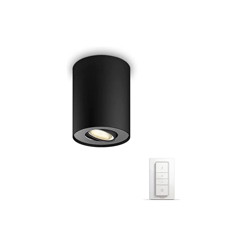 foto del prodotto ledkia philips hue white ambiance faretto smart pillar, lampadina hue smart led gu10 inclusa, bluetooh, 50w, nero, telecomando dimmer switch