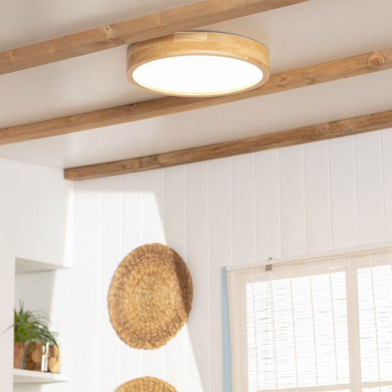 foto del prodotto ledkia plafoniera led 20w circolare legno 400 mm cct selezionabile kayu legno