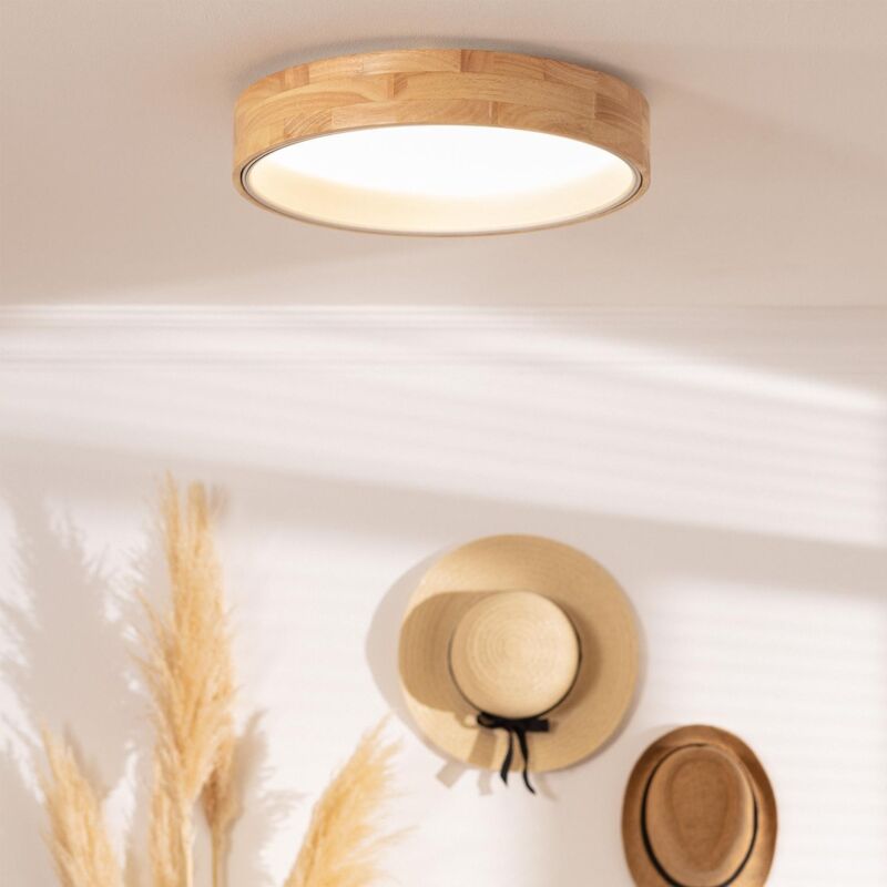 foto del prodotto ledkia plafoniera led 20w circolare legno 470 mm cct selezionabile dari bianco