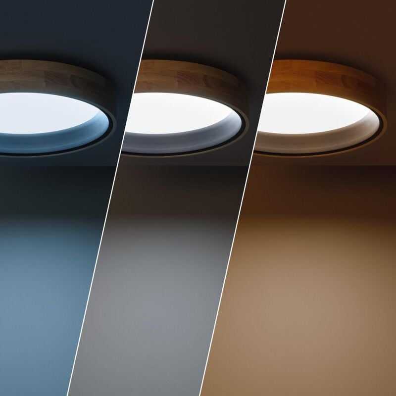 foto del prodotto ledkia plafoniera led 20w circolare legno 470 mm cct selezionabile dari nero