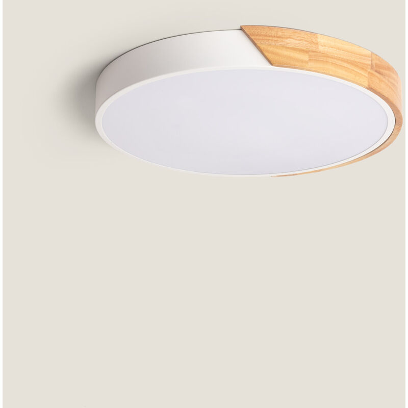 foto del prodotto ledkia plafoniera led 24w circolare legno cct selezionabile 418 mm semi dari bianco
