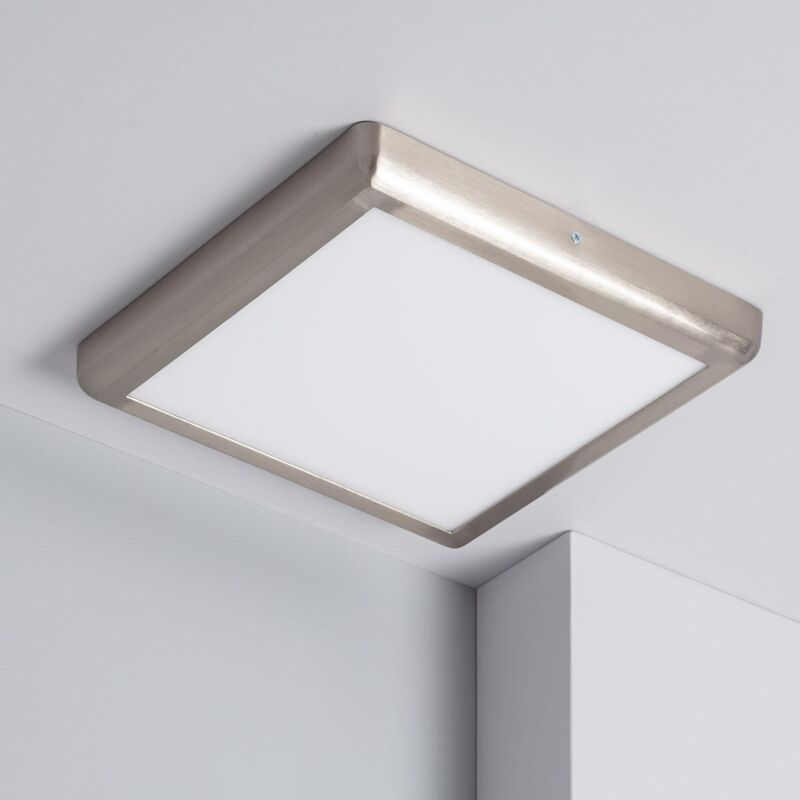 foto del prodotto ledkia plafoniera led 24w quadrata metallo 300x300 mm design argento bianco caldo 3000k