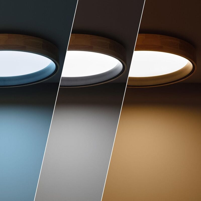 foto del prodotto ledkia plafoniera led 30w circolare legno 570 mm cct selezionabile dari nero