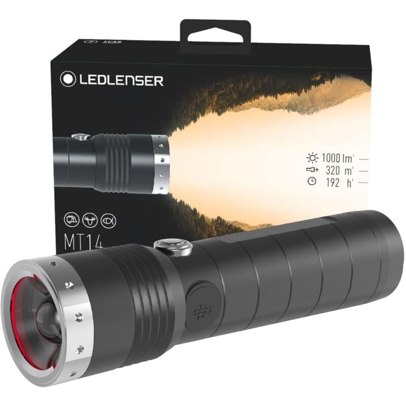 foto del prodotto ledlenser mt14 torcia tascabile led da outdoor, batteria al litio 26650 ricaricabile, 1000 lumen, portata luminosa di 320m, autonomia fino a 192 ore,