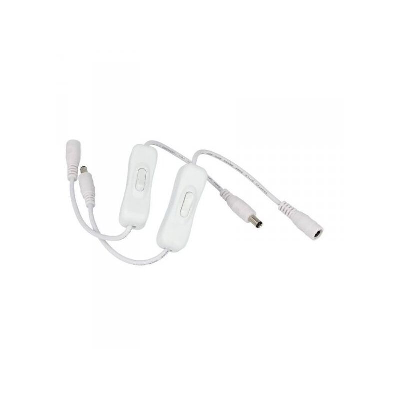foto del prodotto ledlux 2 pz interruttore on off colore bianco con cavo presa femmina e spina maschio dc jack 5,5mm x 2,1mm per alimentazione