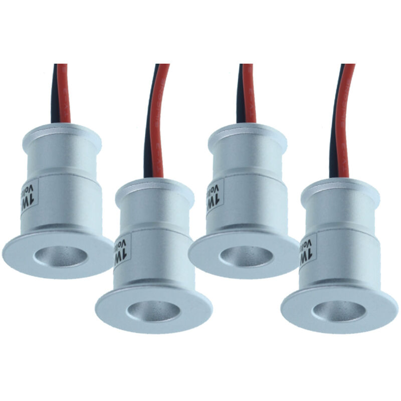 foto del prodotto ledlux - 4 pz mini faretto led da incasso 1w dc 12v caldo 3000k carcassa argento angolo 120 foro 15mm 20x25mm