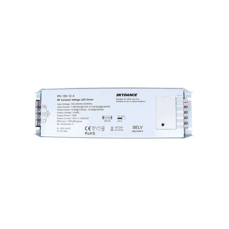 foto del prodotto ledlux alimentatore dimmerabile cv 12v 150w 4 canali con pulsante n.o. e telecomando rf 2.4g per striscia led ph 150 12 4