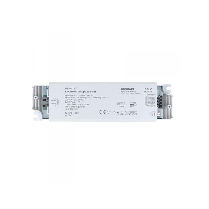foto del prodotto ledlux alimentatore dimmerabile cv 12v 40w 3 canali con telecomando rf 2.4g per striscia led 12v pb 40 12 3