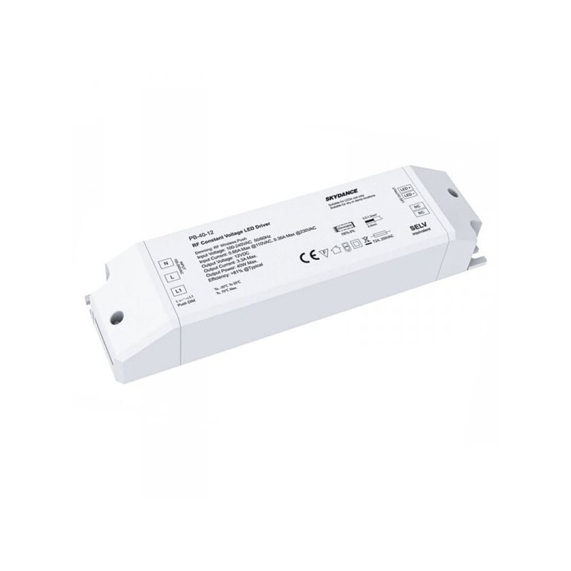 foto del prodotto ledlux alimentatore dimmerabile cv 12v 40w con pulsante n.o. e telecomando rf 2.4g per striscia led 12v pb 40 12
