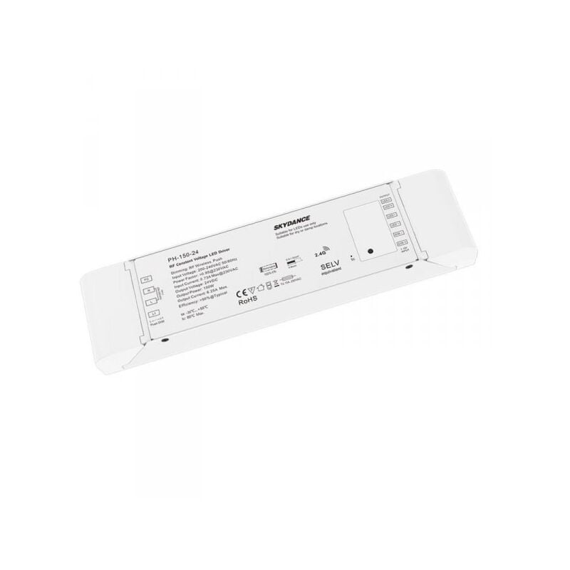 foto del prodotto ledlux alimentatore dimmerabile cv 24v 150w con pulsante n.o. e telecomando rf 2.4g per striscia led 24v ph 150 24