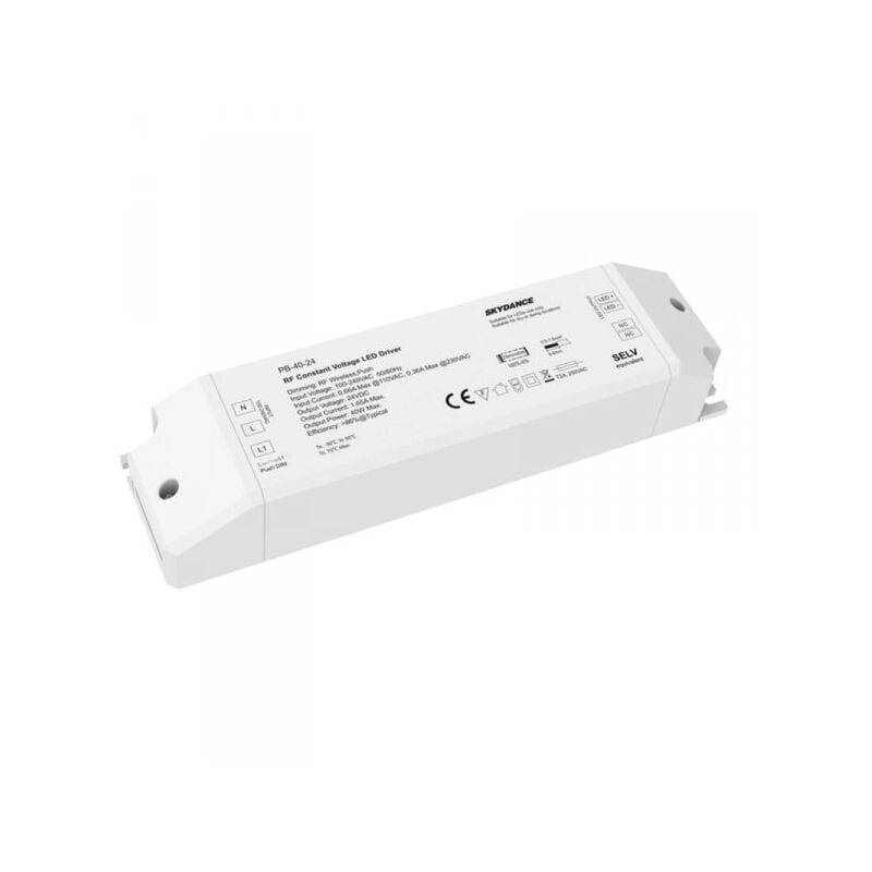 foto del prodotto ledlux alimentatore dimmerabile cv 24v 40w con pulsante n.o. e telecomando rf 2.4g per striscia led 24v pb 40 24