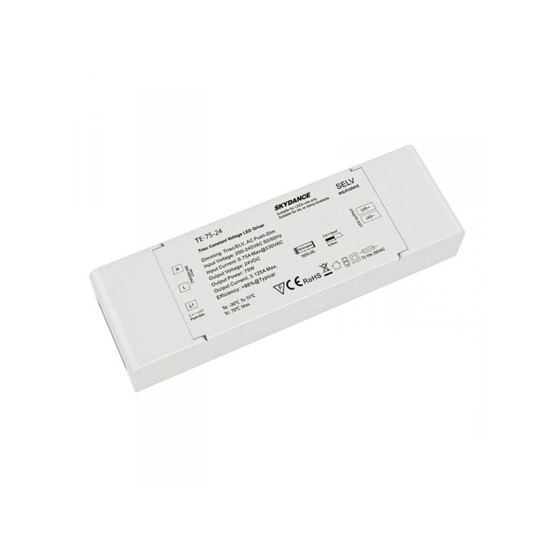 foto del prodotto ledlux alimentatore dimmerabile cv 24v 75w triac pulsante n.o. varialuce su 220v per striscia led 24v te 75 24