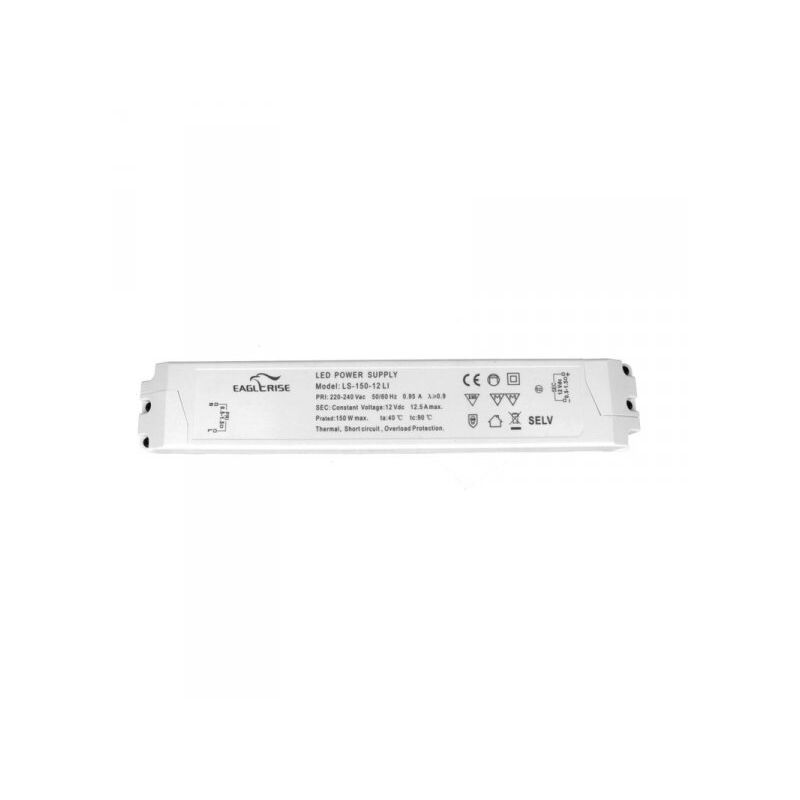 foto del prodotto ledlux alimentatore trasformatore lungo sottile 12v 150w 12,5a con carcassa in plastica eaglerise ls 150 12 li