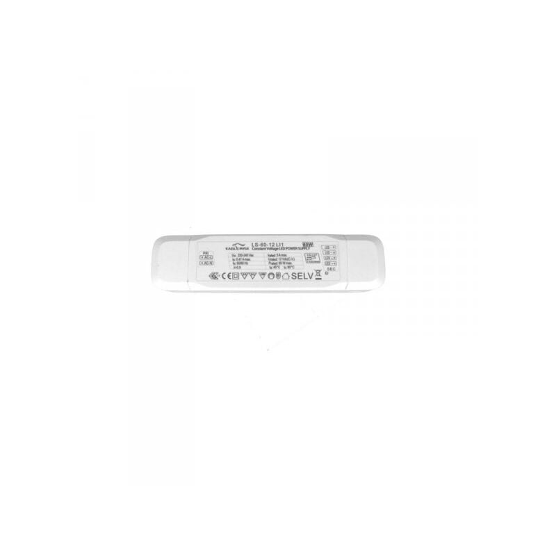 foto del prodotto ledlux alimentatore trasformatore lungo sottile 12v 60w 5a con carcassa in plastica eaglerise ls 60 12 li1