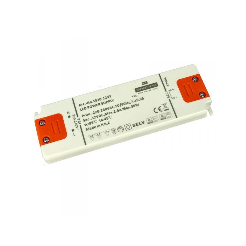foto del prodotto ledlux alimentatore trasformatore slim 12v 30w 2,5a 14mm snappy ss30 12vf