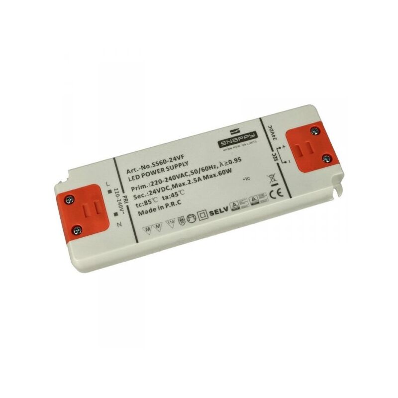 foto del prodotto ledlux alimentatore trasformatore slim 24v 60w 2,5a 18mm snappy ss60 24vf