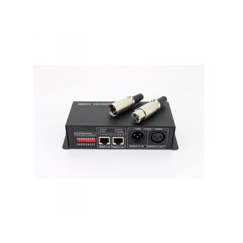 foto del prodotto ledlux centralina dmx 512 decoder converti in pwm 4 canali per luci led fino a 16a 12v 24v uscita rj 45 adattatori dmx