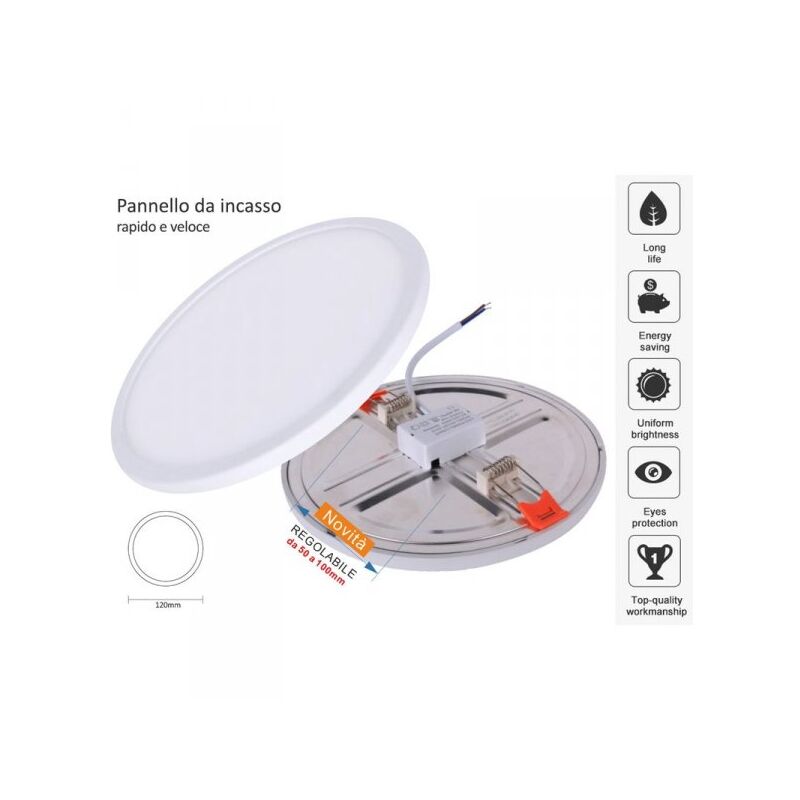 foto del prodotto ledlux faretto pannello led da incasso rotondo 8w bianco caldo 2700k diametro 120mm foro adattabile da 50mm a 100mm