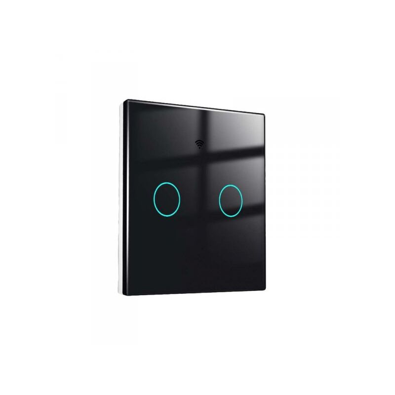 foto del prodotto ledlux interruttore wifi da parete 86x86 pannello touch 2 tasti colore nero wifi rf 433 compatibile con amazon alexa e google home