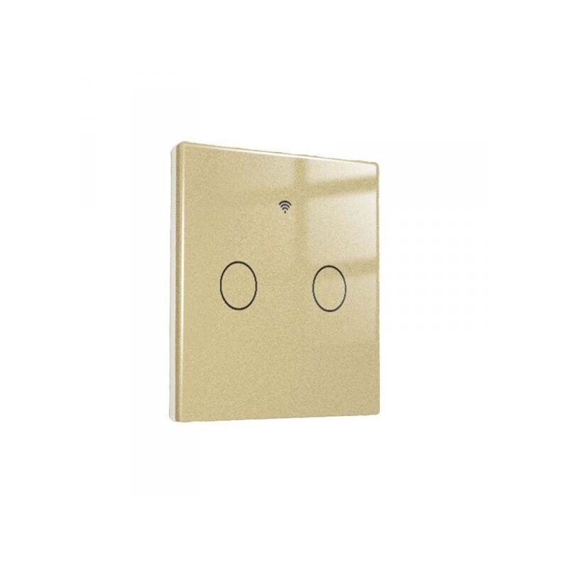 foto del prodotto ledlux interruttore wifi da parete 86x86 pannello touch 2 tasti colore oro wifi rf 433 compatibile con amazon alexa e google home