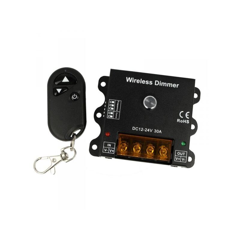 foto del prodotto ledlux led dimmer pwm 12v 24v 30a con telecomando rf wireless frequenza pwm e dimming curve regolabile dm111