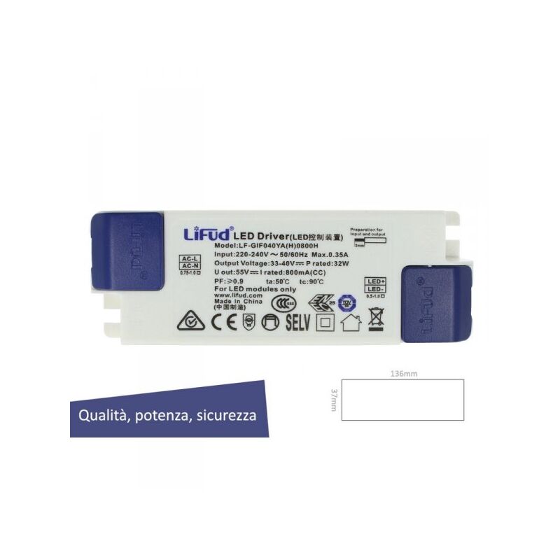 foto del prodotto ledlux led driver cc 800ma 30v 40vdc 32w alimentatore corrente costante per pannello led modulare