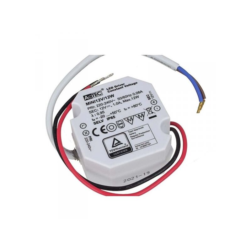 foto del prodotto ledlux mini alimentatore trasformatore impermeabile ip67 12v 12w 1a per striscia led 49x47x24mm