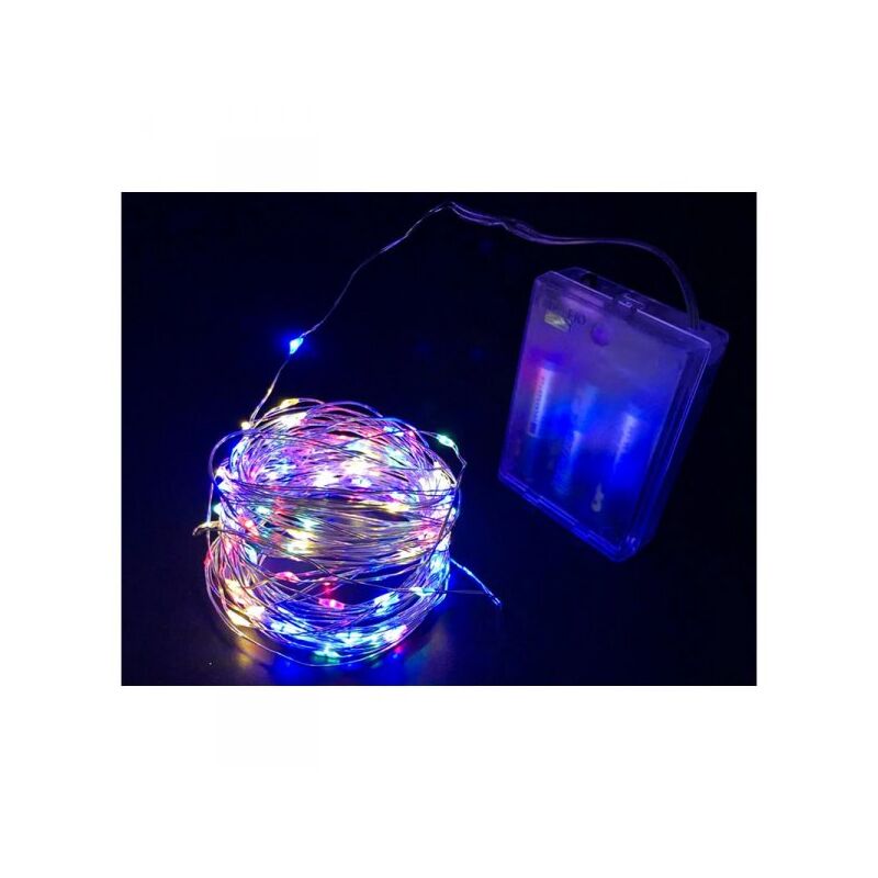 foto del prodotto ledlux stringa led a batteria filo rame con 100 luci rgb multicolori 10 metri ip67 4,5v decorazione natale