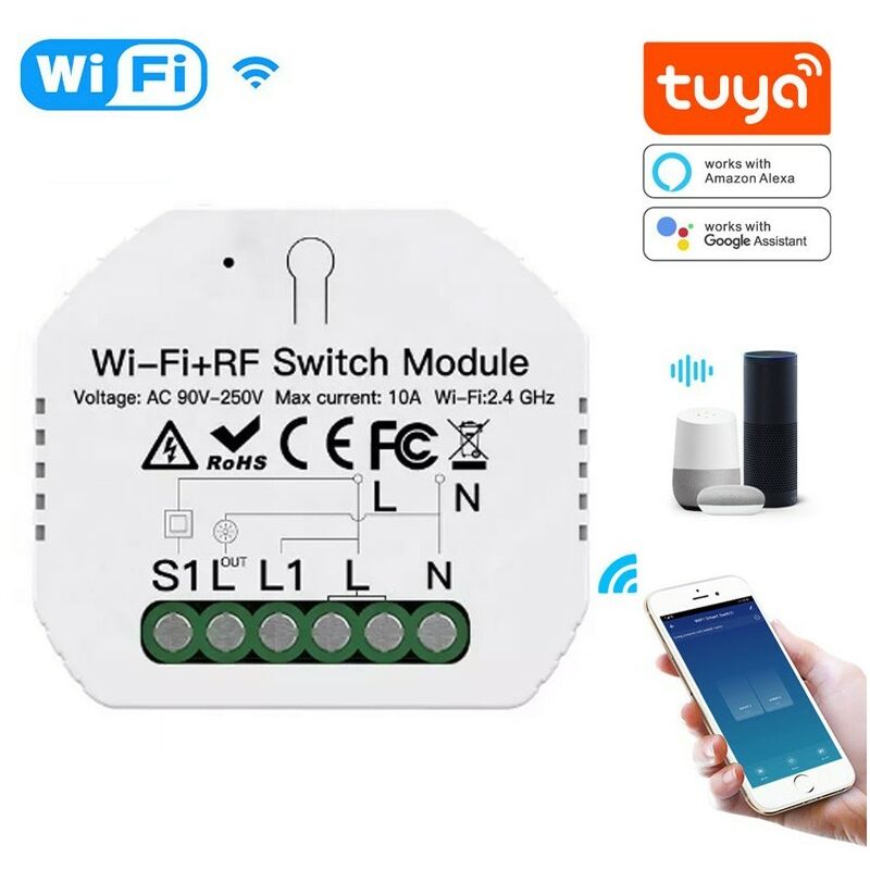 foto del prodotto ledlux tuya mini interruttore 1 canale smart wifi ed rf433 con telecomando