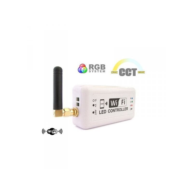 foto del prodotto ledlux wifi mini centralina led cct dimmer rgb controller domotica con iphone ios smartphone android 12v 24v 3x4a