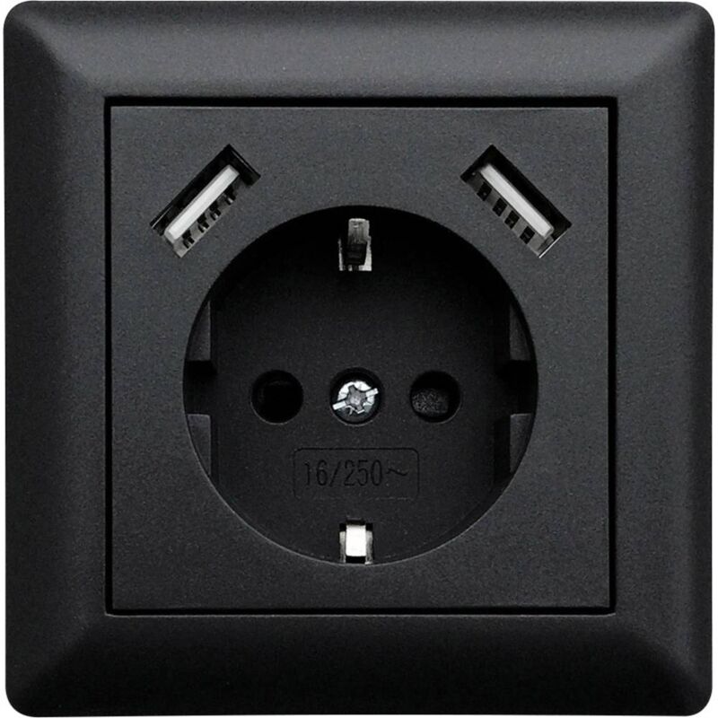 foto del prodotto ledmaxx usb1002 1 parte presa di corrente per montaggio a filo con usb, protezione per i bambini nero