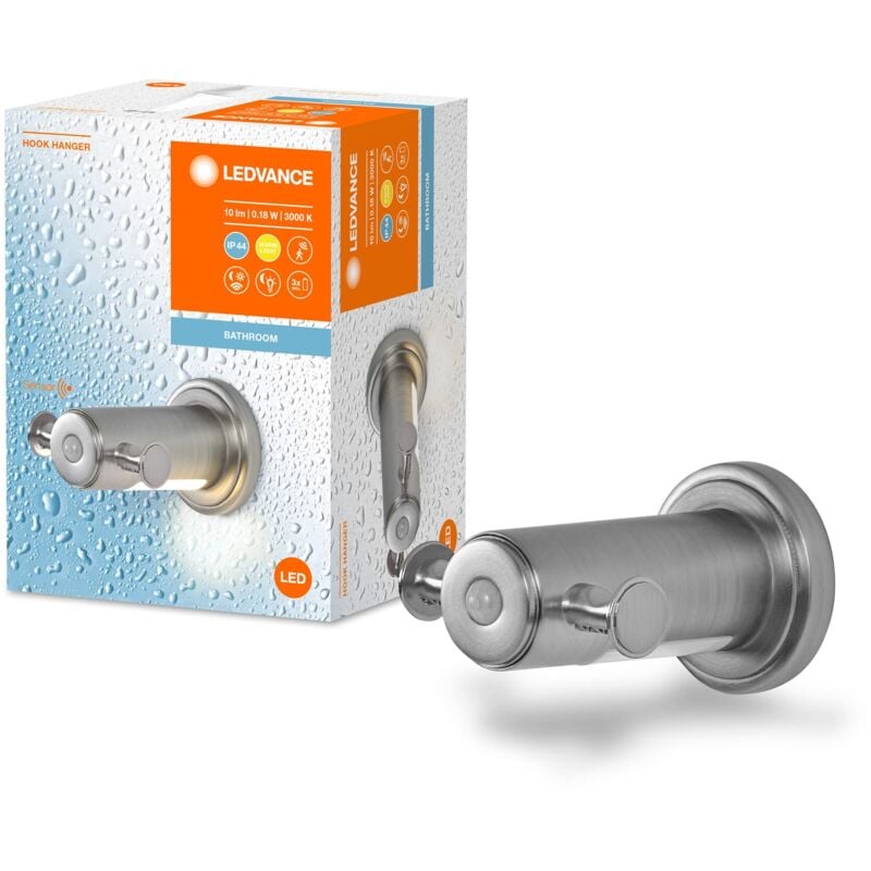 foto del prodotto ledvance bathroom gancio per asciugamani con luce notturna, 0,18w, 10lm, luce bianca calda 3000k, batteria inclusa, sensore di luce diurna e di