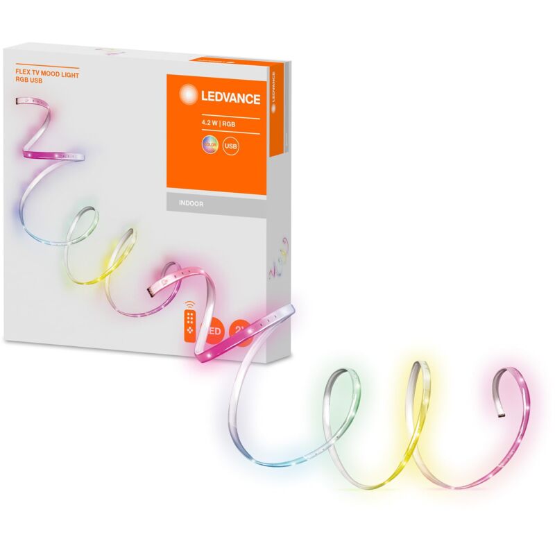 foto del prodotto ledvance tv led strips 1m con connessione usb, rgb incluso telecomando, retroilluminazione per tv, illuminazione per immagini, luce di striscia